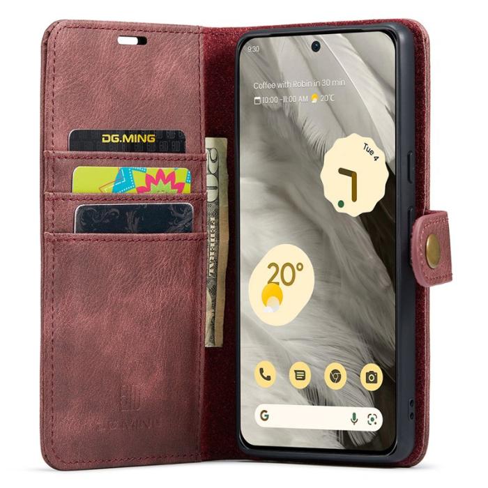 DG.MING - DG.MING Google Pixel 8 Äkta Läder Plånboksfodral Detachable Magnet Röd