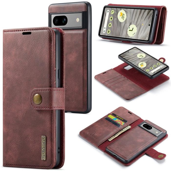 DG.MING - DG.MING Google Pixel 8a Fodral 2 i 1 Delbart Läder Röd