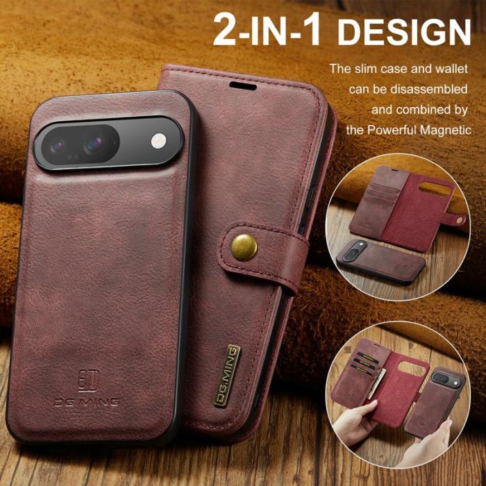 DG.MING - DG.MING Google Pixel 9 / 9 Pro Fodral Delbart Läder Röd