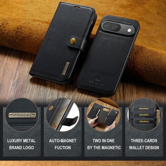 DG.MING - DG.MING Google Pixel 9/9 Pro Skal Avtagbart Läder Svart