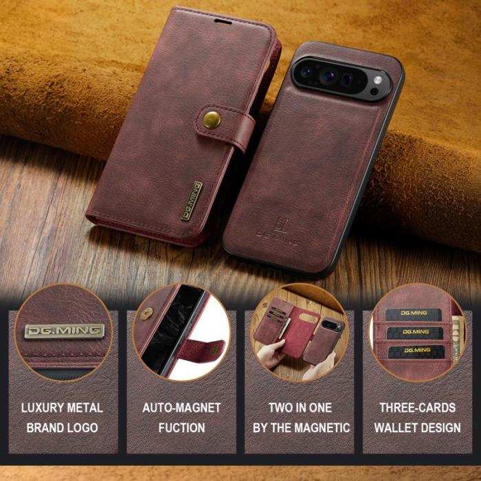 DG.MING - DG.MING Google Pixel 9 Pro XL Skal Avtagbart Läder Röd