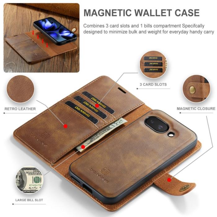 DG.MING - DG.MING Google Pixel 9a Skal Avtagbart Läderfodral - Brun