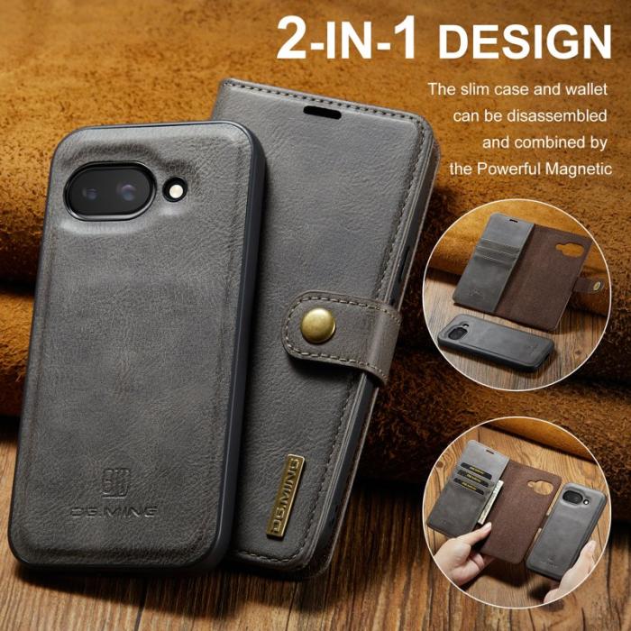 DG.MING - DG.MING Google Pixel 9a Skal Avtagbart Läderfodral - Grå