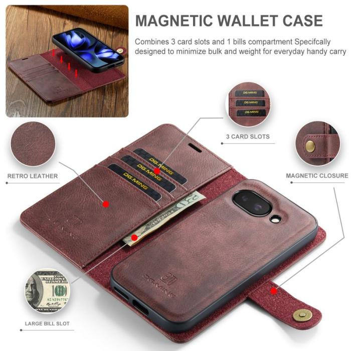 DG.MING - DG.MING Google Pixel 9a Skal Delbart Läderfodral - Röd