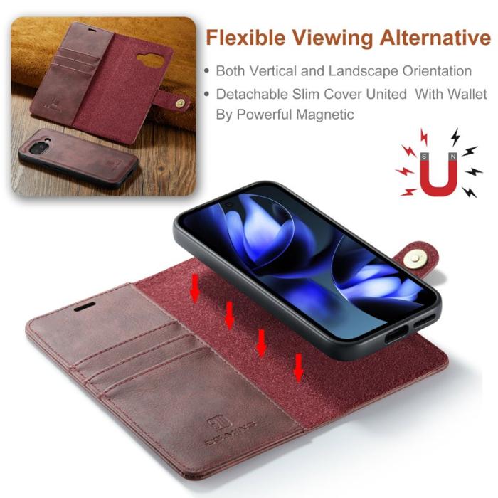 DG.MING - DG.MING Google Pixel 9a Skal Delbart Läderfodral - Röd