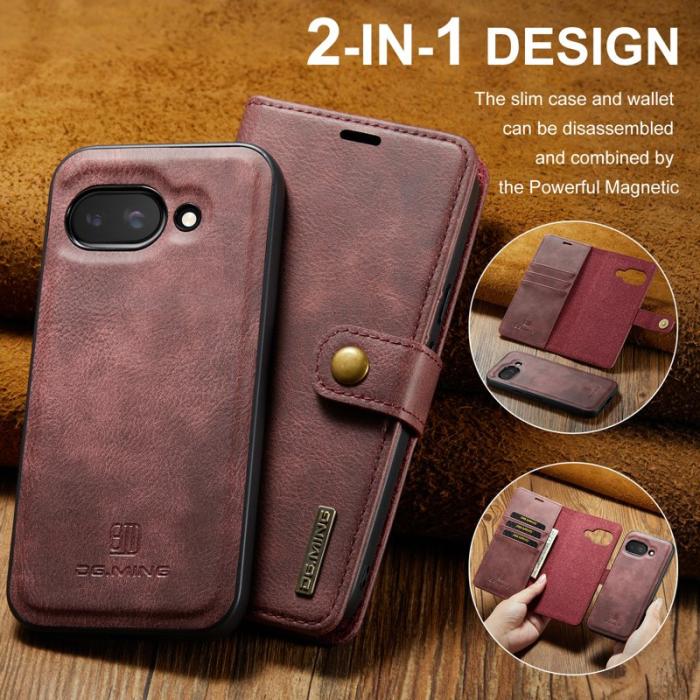 DG.MING - DG.MING Google Pixel 9a Skal Delbart Läderfodral - Röd