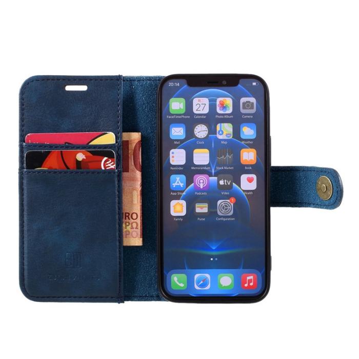 DG.MING - DG.MING iPhone 12 mini Fodral 2 i 1 Läder Stöttålig Blå