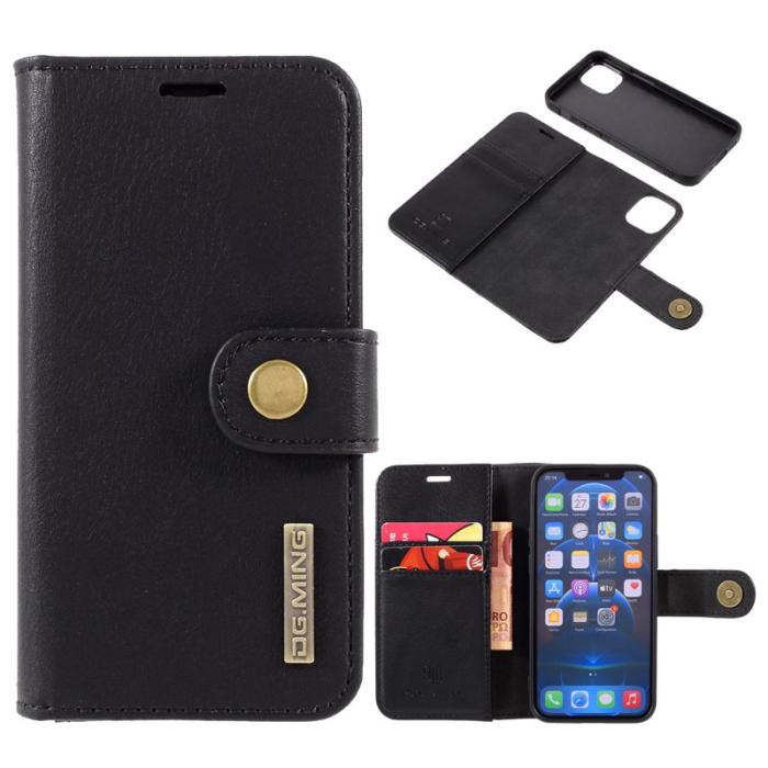 DG.MING - DG.MING iPhone 12 mini Fodral 2 i 1 Läder Stöttålig Svart