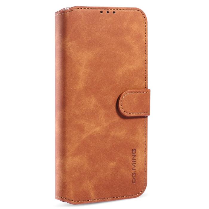 DG.MING - DG.MING iPhone 13 Fodral i Retro Läder med Ställ och Rem - Brun