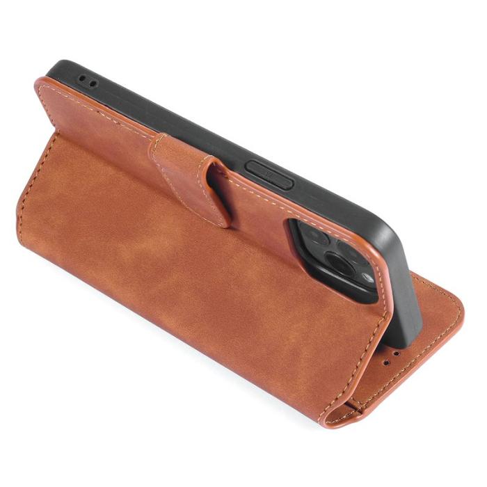 DG.MING - DG.MING iPhone 13 Fodral i Retro Läder med Ställ och Rem - Brun