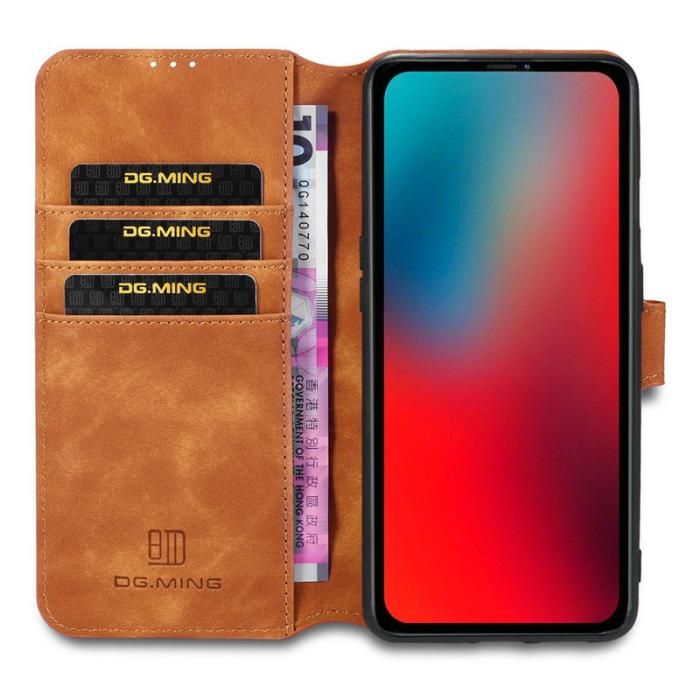 DG.MING - DG.MING iPhone 13 Fodral i Retro Läder med Ställ och Rem - Brun