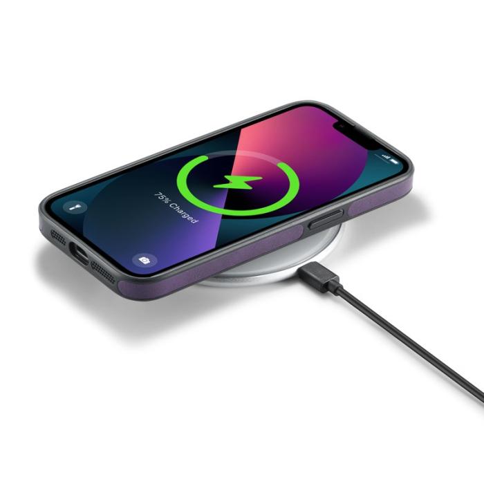 DG.MING - DG.MING iPhone 13 Skal Läderbeläggning Stöd Trådlös Laddning Lila