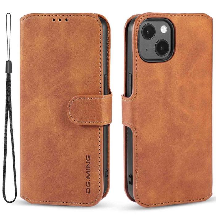 DG.MING - DG.MING iPhone 14 Fodral Retro Stil Magnetisk Stängning Brun