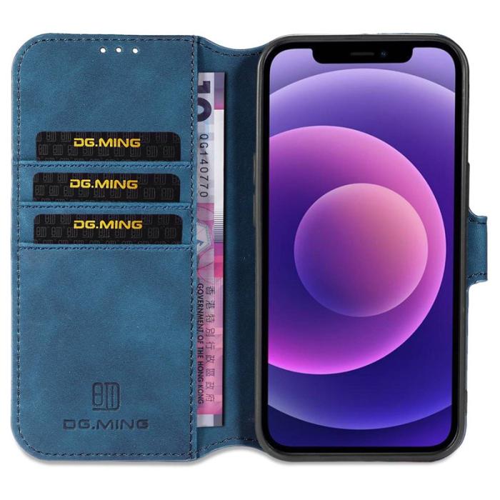DG.MING - DG.MING iPhone 14 Plus Fodral Retro Stil Blå PU Läder