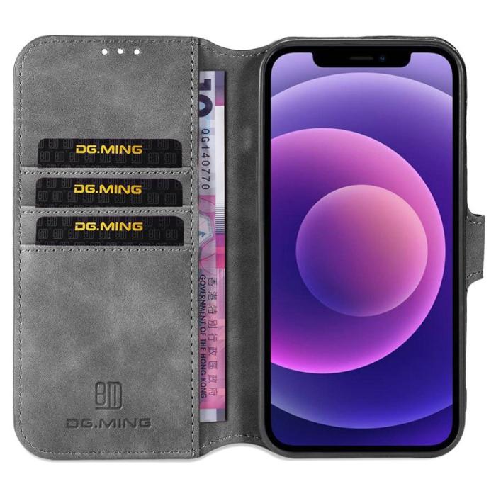 DG.MING - DG.MING iPhone 14 Plus Fodral Retro Stil Grå PU Läder