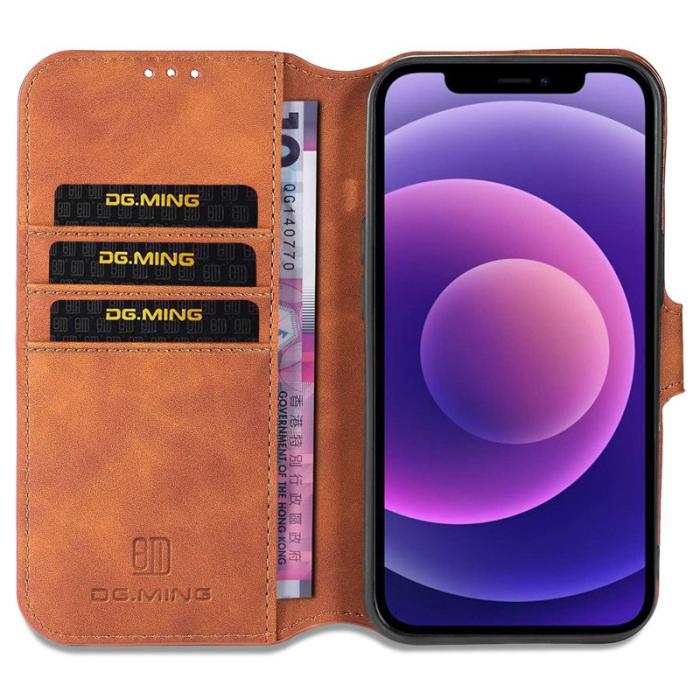 DG.MING - DG.MING iPhone 14 Plus Fodral Retro Stil PU Läder Brun