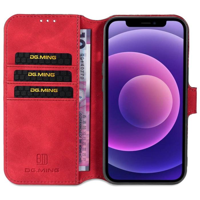 DG.MING - DG.MING iPhone 14 Plus Fodral Retro Stil Röd PU Läder