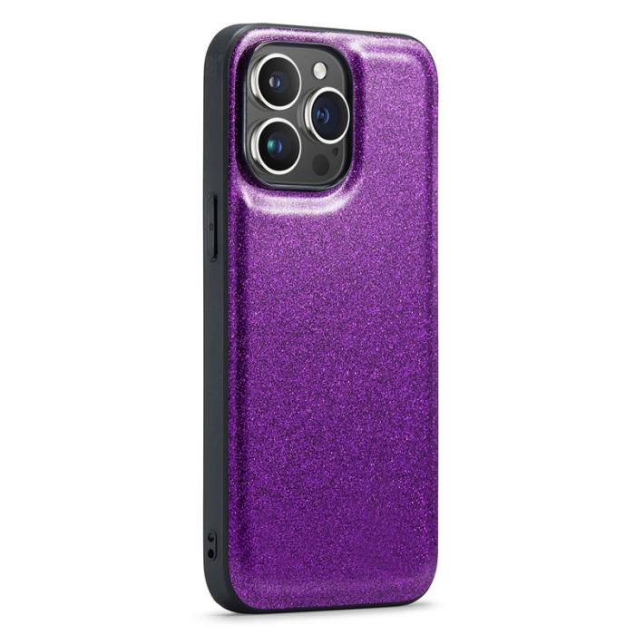 DG.MING - DG.MING iPhone 14 Pro Max Skal Glitter Lila PU Läder+PC+TPU