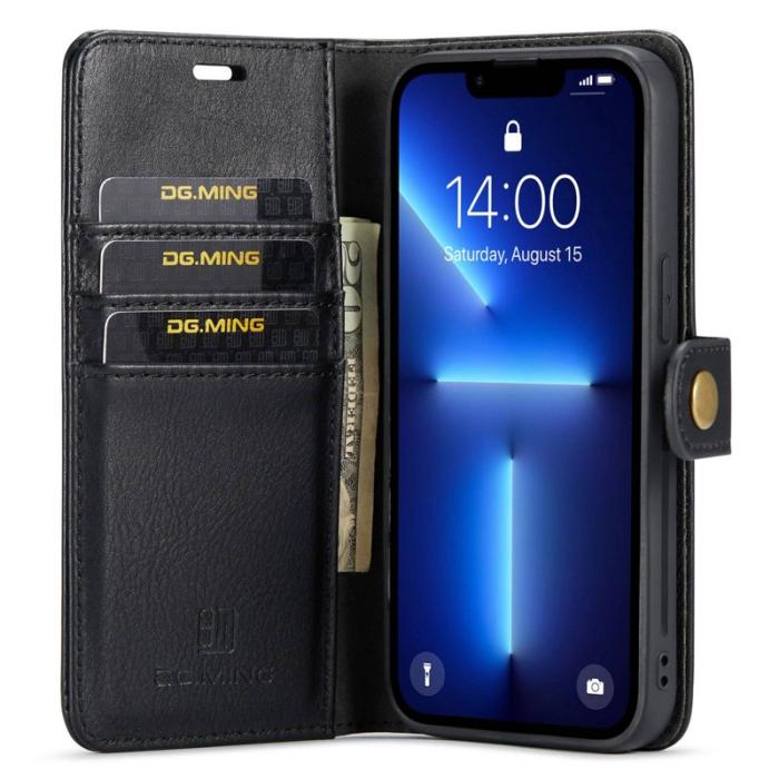 DG.MING - DG.MING iPhone 14 Pro Max Skal Wallet Magnetiskt Läder Svart