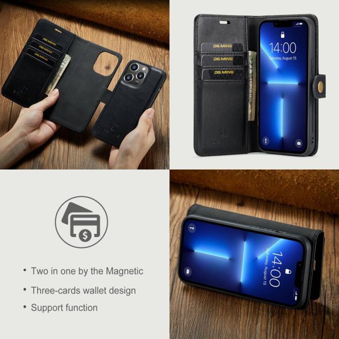 DG.MING - DG.MING iPhone 14 Pro Max Skal Wallet Magnetiskt Läder Svart