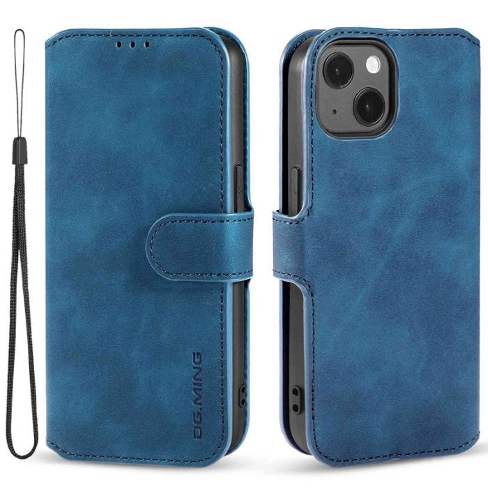 DG.MING - DG.MING iPhone 14 Skal Retro Stil Magnetisk Stängning Blå