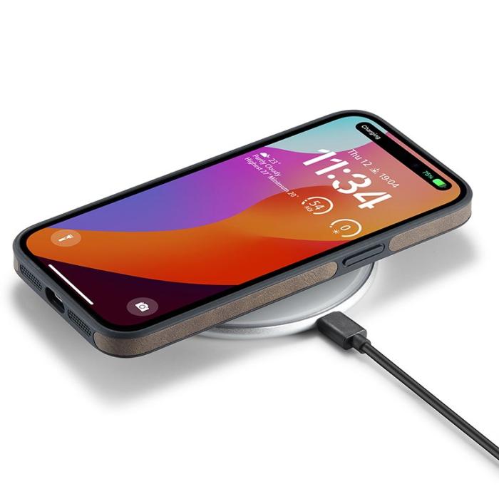 DG.MING - DG.MING iPhone 15 Plus Skal Logo View Bakskal PU Läder Kaffe