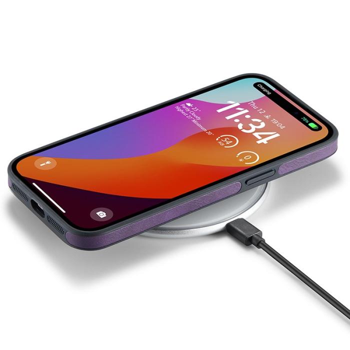 DG.MING - DG.MING iPhone 15 Plus Skal Logo View Lila PU Läder+PC+TPU