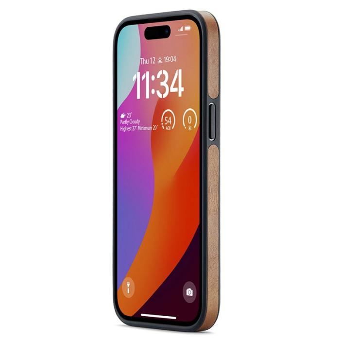 DG.MING - DG.MING iPhone 15 Skal Logo View Anti-Drop PU Läder - Brun