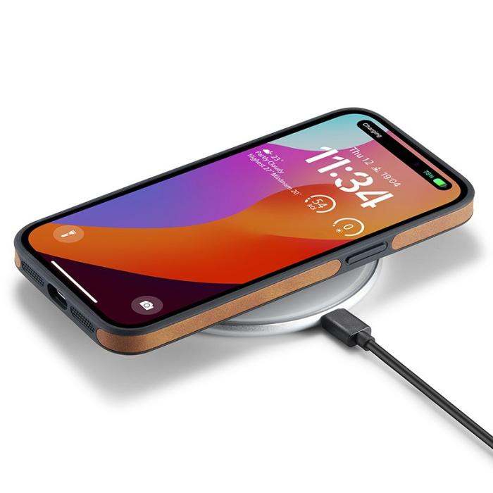 DG.MING - DG.MING iPhone 15 Skal Logo View Anti-Drop PU Läder - Brun