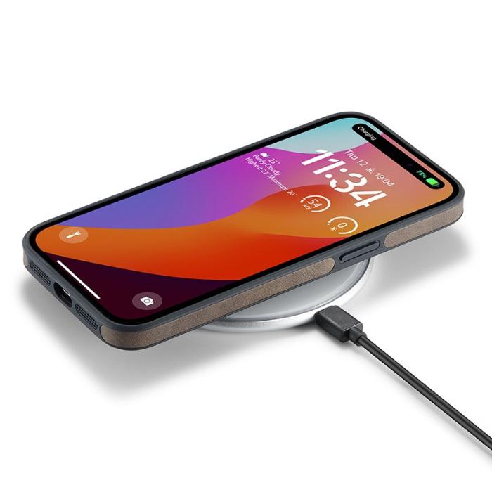 DG.MING - DG.MING iPhone 15 Skal Logo View Anti-Drop PU Läder - Kaffe