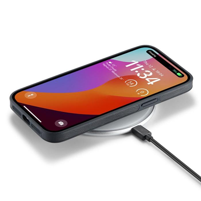 DG.MING - DG.MING iPhone 15 Skal Logo View Anti-Drop PU Läder - Svart