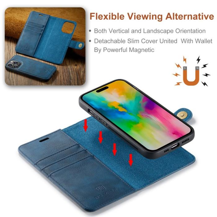 DG.MING - DG.MING iPhone 16 Pro Max Skal Avtagbart Läderfodral - Blå