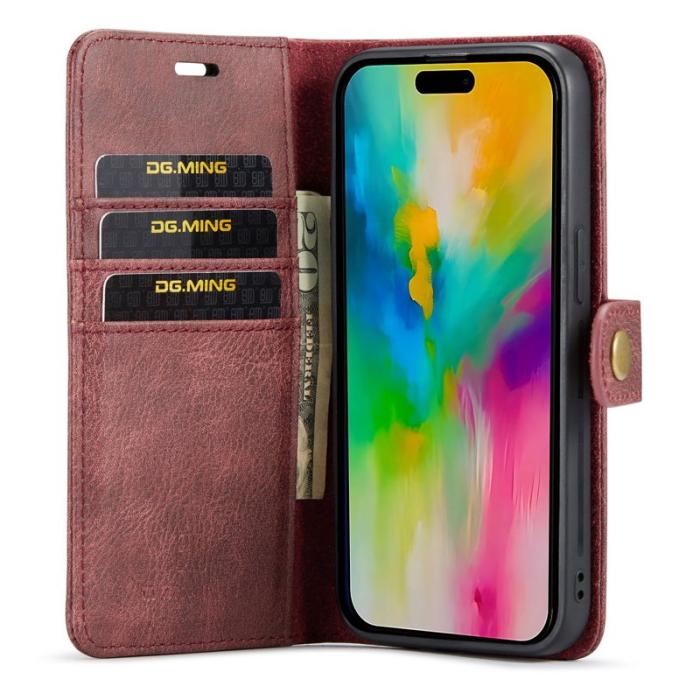 DG.MING - DG.MING iPhone 16 Pro Max Skal Delbart Läder Fodral - Röd