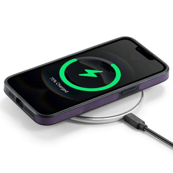 DG.MING - DG.MING iPhone 16e Fodral Anti-Drop Läder PC + TPU Lila