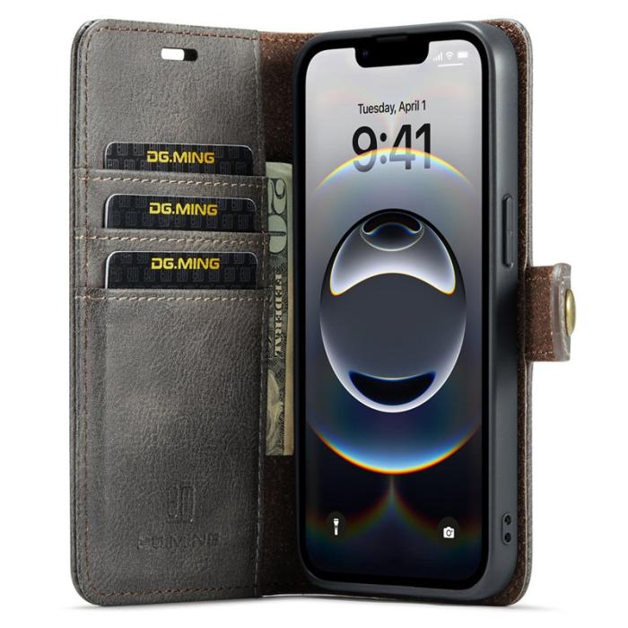 DG.MING - DG.MING iPhone 16e Fodral Avtagbart Läder - Grå