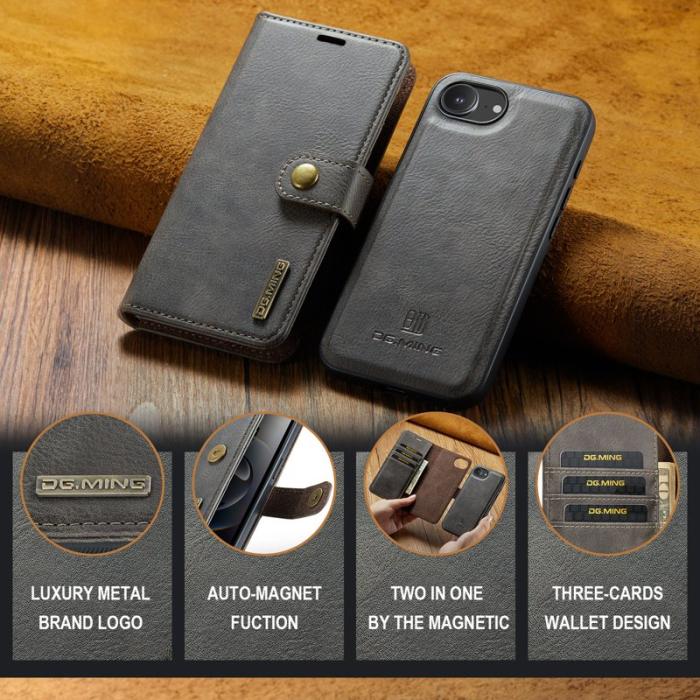 DG.MING - DG.MING iPhone 16e Fodral Avtagbart Läder - Grå