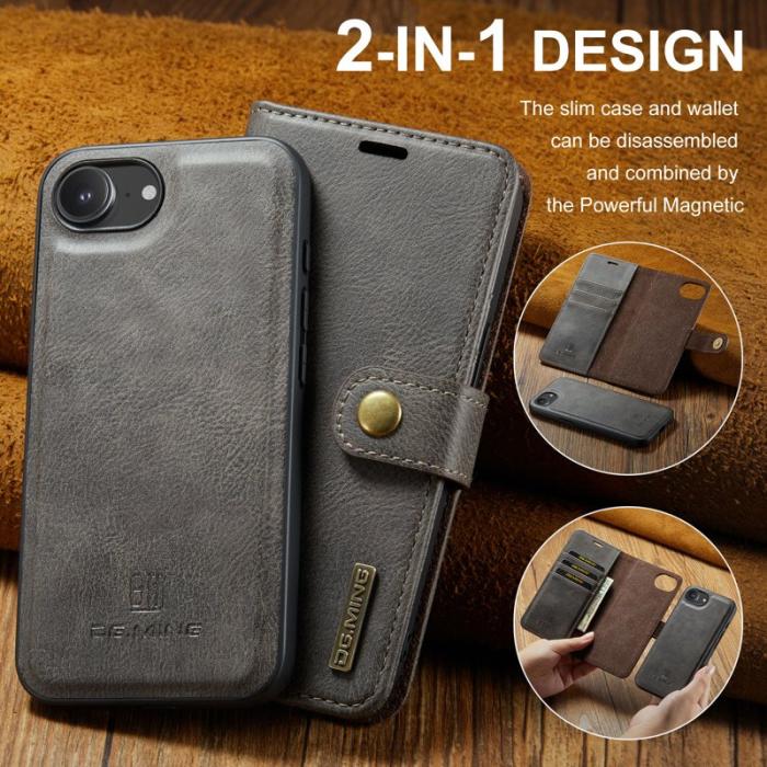DG.MING - DG.MING iPhone 16e Fodral Avtagbart Läder - Grå