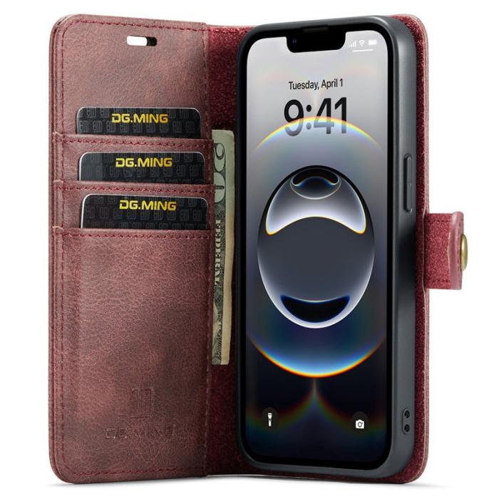 DG.MING - DG.MING iPhone 16e Skal Avtagbart Delat Läder - Röd