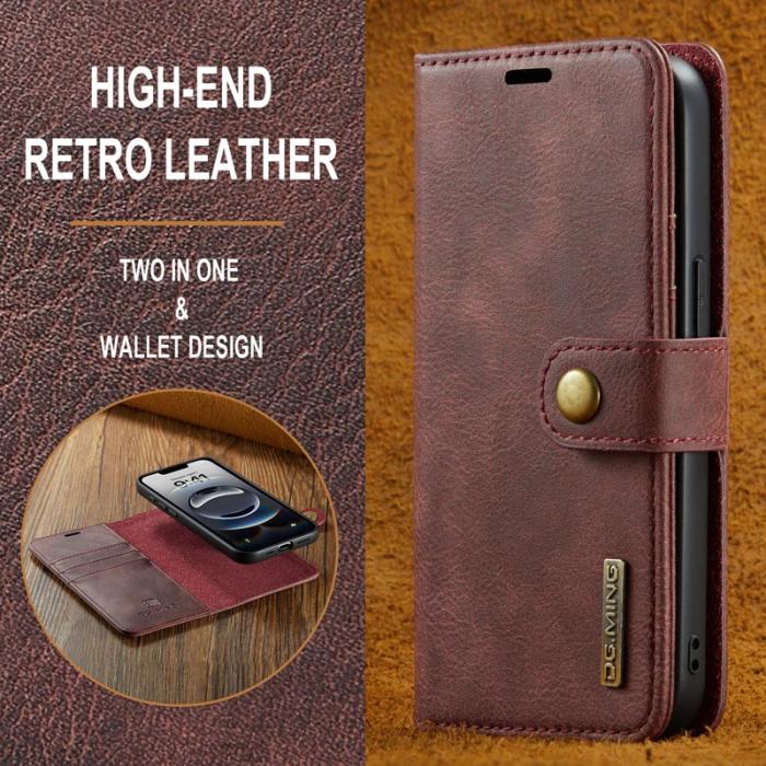 DG.MING - DG.MING iPhone 16e Skal Avtagbart Delat Läder - Röd