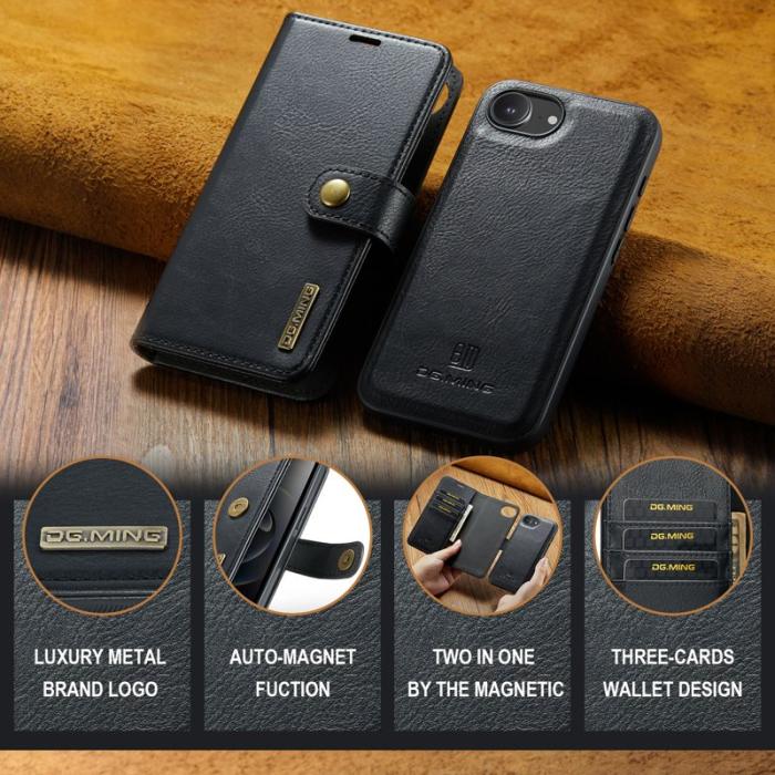 DG.MING - DG.MING iPhone 16e Skal Avtagbart Läderfodral - Svart