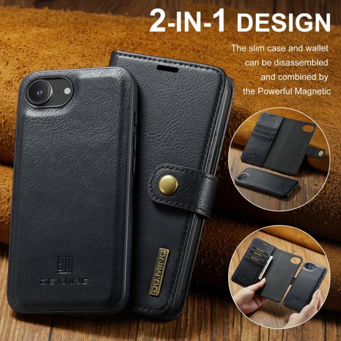 DG.MING - DG.MING iPhone 16e Skal Avtagbart Läderfodral - Svart