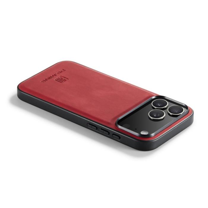 DG.MING - DG.MING iPhone 17 Pro Skal PU Läder + TPU Hybrid - Röd