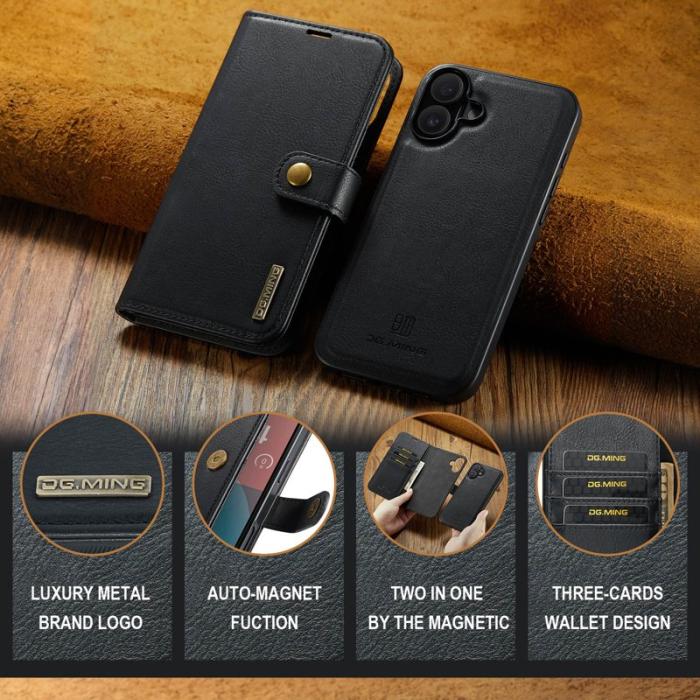 DG.MING - DG.MING iPhone 17 Skal Avtagbart Delat Läder - Svart