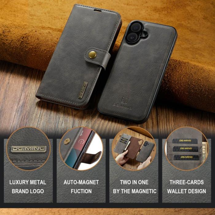 DG.MING - DG.MING iPhone 17 Skal Avtagbart Läderfodral - Grå