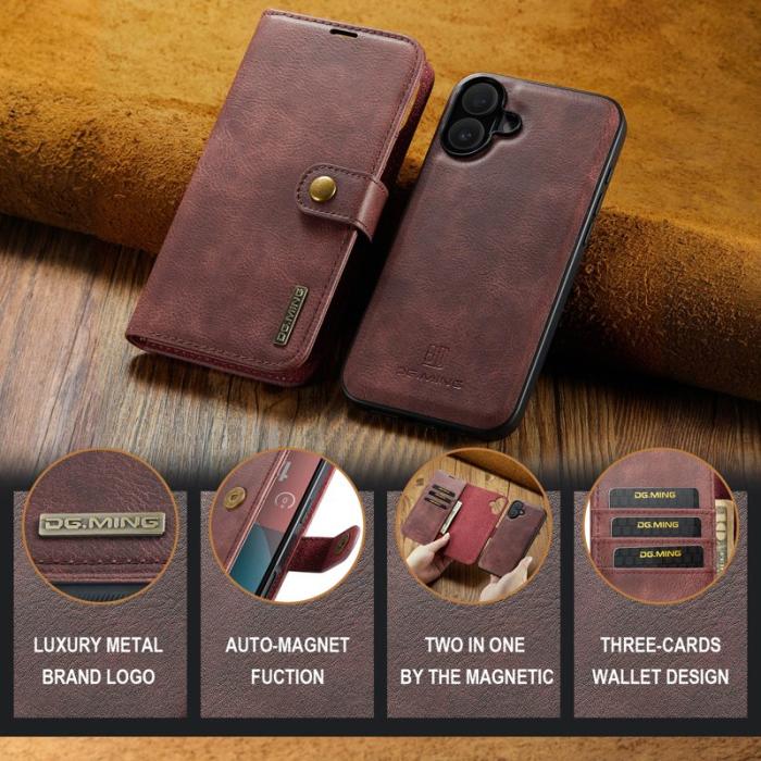 DG.MING - DG.MING iPhone 17 Skal Avtagbart Läderfodral - Röd