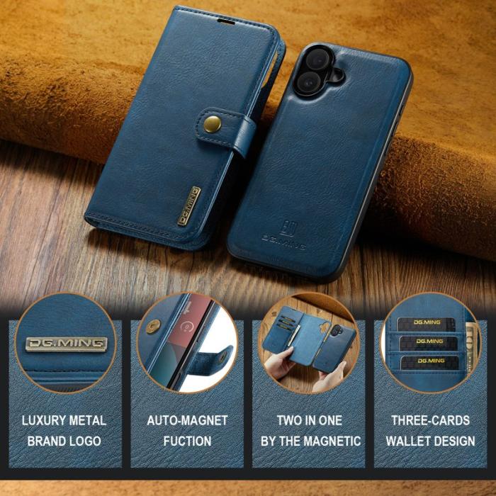 DG.MING - DG.MING iPhone 17 Skal Avtagbart Splitläder Telefonfodral - Blå