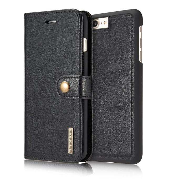 DG.MING - DG.MING iPhone 7 Plus Fodral i splitläder med PC-skydd - Svart