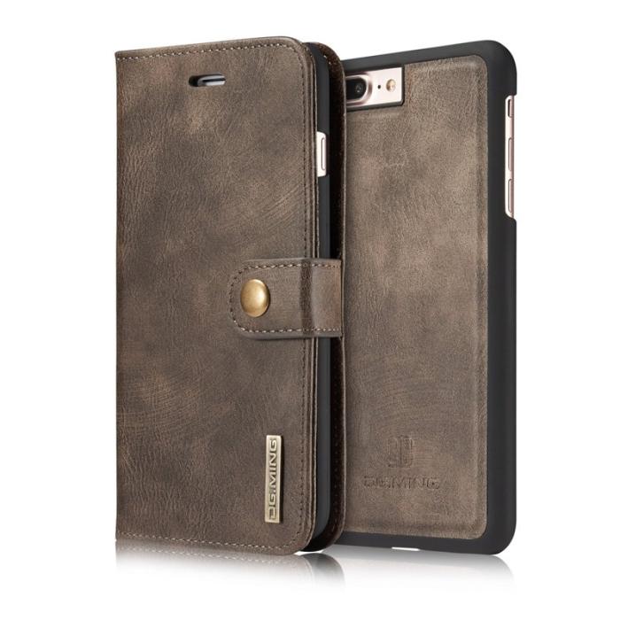 DG.MING - DG.MING iPhone 7 Plus Fodral i Splitläder och PC - Grå