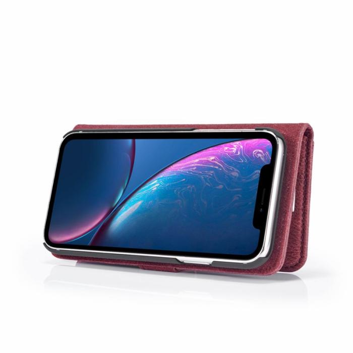 DG.MING - DG.MING iPhone XR Fodral i Split Läder med Ställfunktion Röd