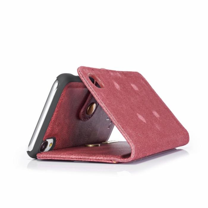 DG.MING - DG.MING iPhone XR Fodral i Split Läder med Ställfunktion Röd